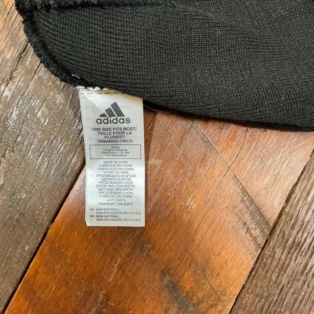 Adidas Black Pom Pom Beanie Hat with Embroidered Logo One Size